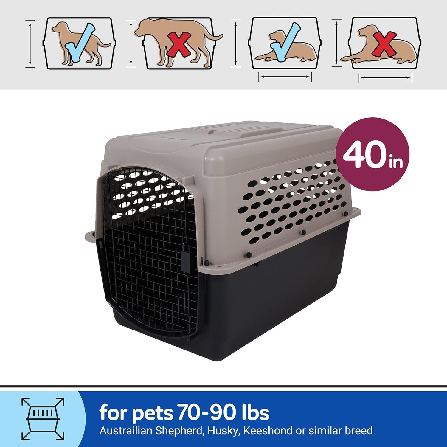 PETMATE VARI KENNEL 40" 70-90LBS ~ BLEACHED LINEN & BLACK (IATA APPROVED)